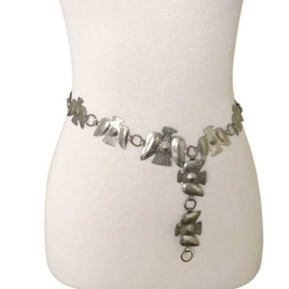 Vintage Fiesta Thunderbird Concho Belt Silver Tone Southwestern Phoenix 34 Inch